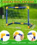 Mini Soccer Goal Set With Three Balls And Pump For Kids, Portable Backyard And Indoor Outdoor Soccer Training Gear, Easy Setup For Toddlers And Kids, Great Gift For Boys And Girls, 23 Inches Wide By 18 Inches High displayed outdoors