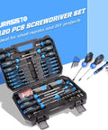 Open 120 Piece Magnetic Screwdriver Set with Sockets Slotted Phillips Hex Torx and Precision Drivers for Home Repair and DIY Projects