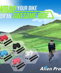 Cyclist on road with Grippy PU Handlebar Tape Set Of 2 Black For All Weather No Slip Ride Sweat Absorbing Frosted Skin Wrap options.