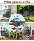 Double Egg Chair With Stand For Indoor And Outdoor Use, 2 Person Hanging Rattan Wicker Swing in various settings