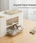 All In One Desk Organizer With Drawers For Office Supplies Storage White Keep Pens Pencils Scissors Sticky Notes Rulers And Glasses Neat And Ready