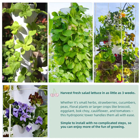 Vertical Hydroponic Tower Garden Kit With Trellis For Indoor And Outdoor Growing 40 Planting Pods Automatic Timer Easy fresh herbs