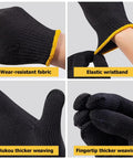 Daily Grind Gear Twelve Pair Pack Of Flexible Polyester Knit Work Gloves Featuring Sturdy Black And Yellow Trim for wear-resistant fabric and elastic wristband.