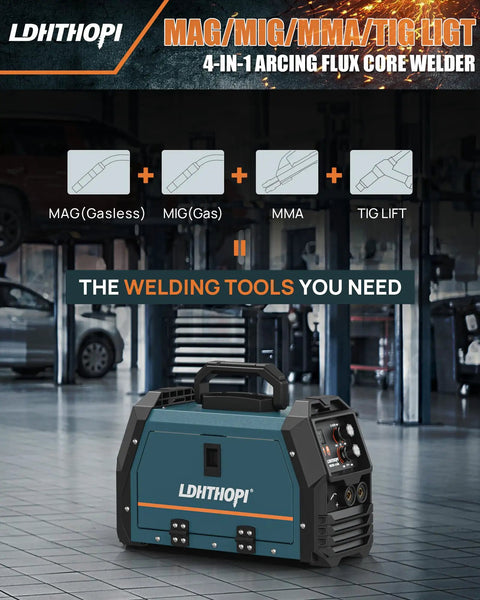 Four In One MIG Welder For Home Shop And Yard Portable 110V Gas And Gasless Flux Core Solid Wire Lift TIG MMA Stick Welder display