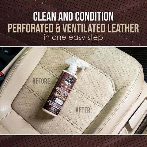 VentRight Perforated Leather Cleaner And Conditioner For Car Seats And Interior Surfaces on beige car seat
