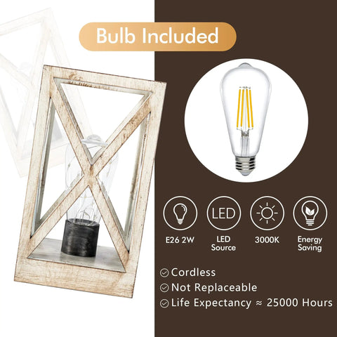 2 Pack Retro Battery Powered Table Lamps Cordless Nightlight Set for Living Room Bedroom Patio Backyard White Finish
