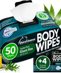 Product packaging of Body Wipes For Men After Gym No Rinse Shower Sheets Full Body Cleanse 50 XL Wipes Plus 4 Travel Sachets