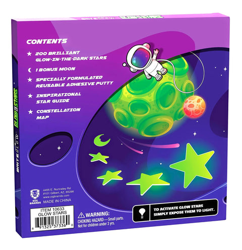 Box illustration for 200 Pcs Glow In The Dark Stars With Moon 3D Wall Stickers Set For Kids Room Decor And Night Light Ceiling Space Theme Lit Night Sky Decals With Adhesive Putty Non Toxic Plastic