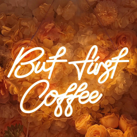 But First Coffee LED neon light sign USB powered 5V warm white glow for home kitchen office wall decor 17 by 10.2 inch