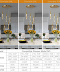 Lit Gold Teardrop Crystal Pendant Lights With Dimmable LED Ceiling Fixture, Modern Brushed Brass Finish, dimmer settings display