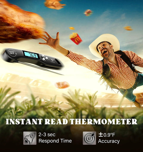 Pro Grade Instant Read Digital Meat Thermometer For Grilling And Cooking, 2-3 Second Temperature Check With 1 Degree Fahrenheit Accuracy, Perfect For Steak, BBQ, Smoking Brisket, Oven, And Slow Cooker. black digital meat thermometer with probe and display, 2-3 sec response