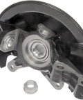 Close-up view of Snag This Dead Nuts Front Right Wheel Bearing And Hub Assembly For Honda Civic 2003 To 2005 loaded knuckle with mounting points.