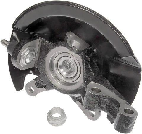 Close-up view of Snag This Dead Nuts Front Right Wheel Bearing And Hub Assembly For Honda Civic 2003 To 2005 loaded knuckle with mounting points.
