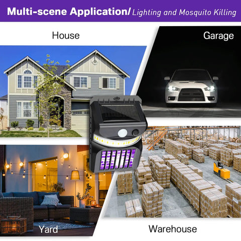 Multi-scene application of 4 Pack Outdoor Bug Zapper 3 In 1 Mosquito Killer Lamp Solar Powered Black LED Light for house, garage, yard, warehouse