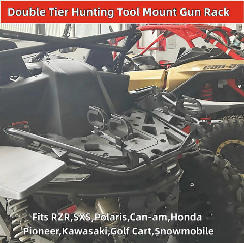 Double Tier Roll Bar Gun Rack for Trucks, ATVs, UTVs, Snowmobiles with Tool Mount on ATV roll bar