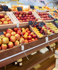 Heavy Duty 25 Pack 6 Inch 15 cm Slat Wall Hooks Chrome Finish holding fruit crates in a store display