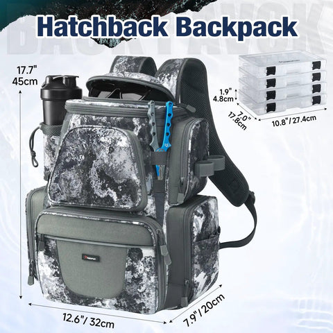 Heavy Duty Fishing Backpack With 2 Rod Holders 4 Tackle Boxes And Rain Cover Built From 1200D Water Resistant Nylon With Sturdy Zippers And Buckles