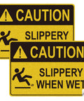 Caution Wet Floor Sign Set 10 X 7 Inch Two Pack Vinyl Sticker With High Visibility Reflective Waterproof Finish, Fade-Resistant Slippery When Wet Warning Decal For Commercial Kitchens, Offices, Warehouses And Restaurants. Two-pack vinyl caution signs