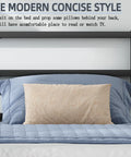 Top view of Solid As A Rock Full Size Metal Platform Bed Frame With Headboard And Footboard Featuring Steel Slats For Ultra Comfy Mattress Support No Box Spring Needed in black with pillows.