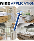Heavy Duty Blue Ceramic Wood Screws For Backer Board And Cement Tile, A Hella Solid 1000 Pack Of 1-5/8 Inch Fasteners used in various home applications.