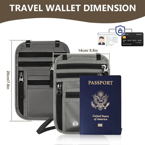 Hands Free Travel Neck Wallet With RFID Blocking Passport Holder, Adjustable Up To 26.4 Inch Strap, 5.5 By 7.8 Inches Lightweight Security Wallet