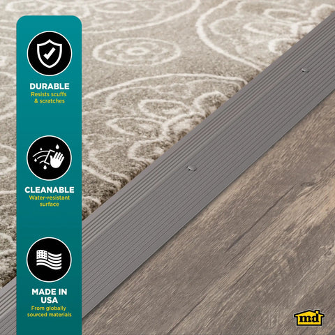 Pewter Aluminum Carpet Trim 2 In By 36 In With Screw Nails, Strong Transition Strip For Doorways And Uneven Floors, Durable Aluminum