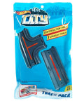 Pack of straight and intersection track parts for multicolor car sets, add-on pieces to build custom racing layouts.