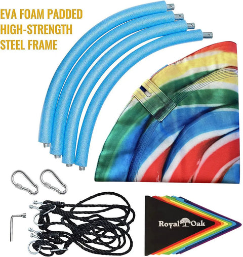 Components of Giant 40 Inch Saucer Tree Swing With Heavy Duty 1680D Oxford Fabric, 700 Lb Weight Capacity, Steel Frame.