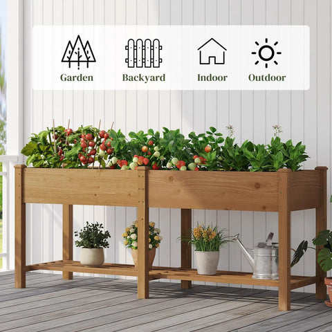 Wooden Raised Garden Bed With Legs And Two Tiers, Heavy Duty Planter Box For Backyard Patio Balcony, Brown Finish