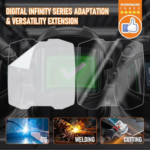 Five Pack OEM Grade Front Cover Lens for Digital Infinity Series Welding Helmet displayed with clear view