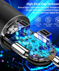 MFi Certified 75W USB C PD And QC Car Charger with high-tech chip technology and protective temperature sensor highlighted