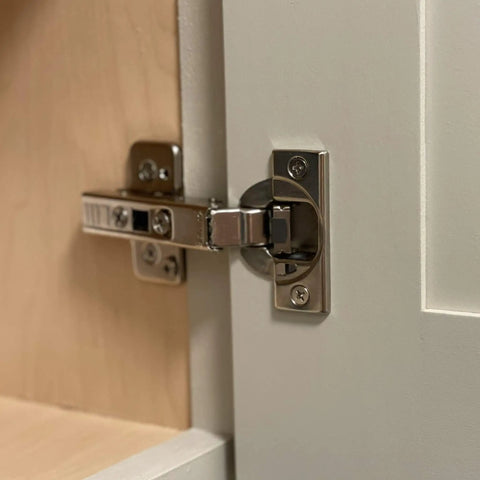 Shop Ready European Concealed Cabinet Hinge Screws 1000 Count Flat Head Phillips Type 17 Tip installed on cabinet hinge.