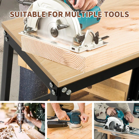 No Sweat Heavy Duty Drill Press Stand With Smooth Rolling Casters And Quick Adjust Platform 700 Lb Capacity Rugged Steel Shop Cart with tools on tabletop.