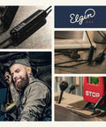 Collage of Ruckus Wireless Bluetooth Earbuds With 25 dB Noise Reduction And Noise Cancelling Mic in industrial setting