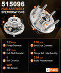 Two Pack Front Wheel Bearing Hub Assembly 515096 with ABS sensor dimensions and specifications chart