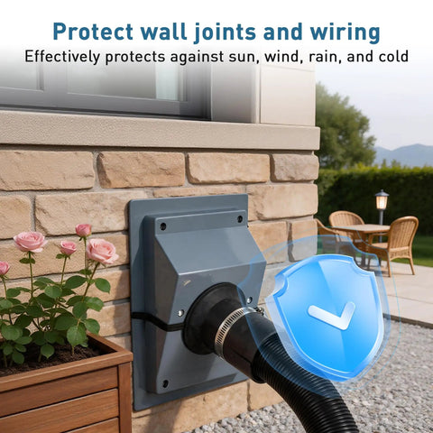Slick HVAC Line Set Cover Kit For Wall Penetration AC Pipe Sleeves Weather Resistant Insulation Guard Mini Split System Hides Ugly Tubing Clean Cut Look Seamless Gray 2.36 Inch on a stone wall protecting wiring.