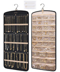 Anti-Tangle Hanging Jewelry Organizer With 32 Clear Pockets And 20 PVC Anti-Tarnish Bags, necklace earring ring holder in black