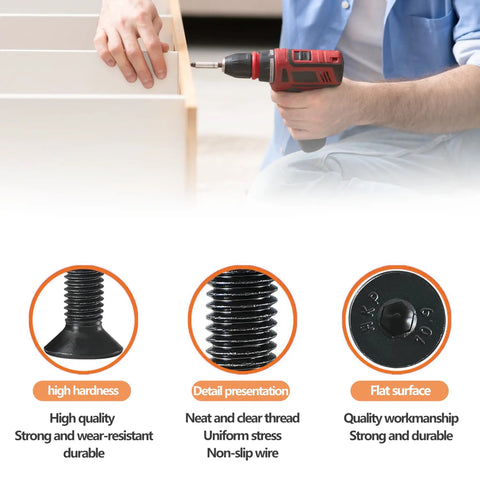 420 Piece M4 Countersunk Hex Socket Screws Set With 6 8 10 12 16 20 25mm Black Iron Hex Bolts Socket Head Furniture Screws shown in use.