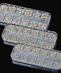 Crystal AB Flatback Hotfix Rhinestones Set 6500 Pieces in 6 Sizes in clear boxes with tweezers and picking pen for crafts
