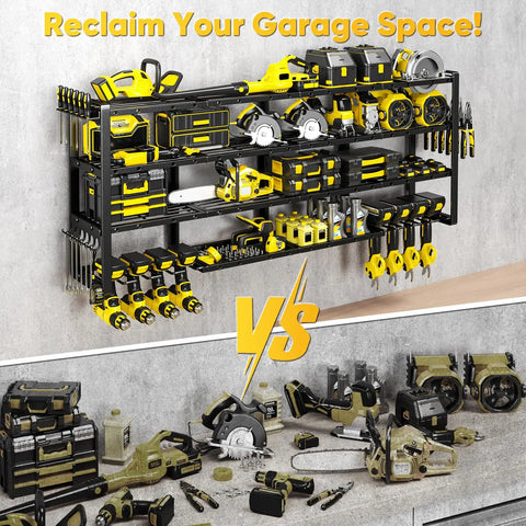 Massive 64 Inch Power Tool Organizer Wall Mount With 1000 Lbs Load Capacity, Heavy Duty 4 Tier Garage Storage Rack With 8 Drill Holders