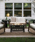 32 Inch Fire Pit Table Metal Outdoor Fire Pit With Waterproof Cover For Patio And Camping Black 3 In 1 Design in backyard setting
