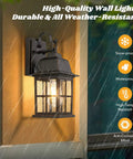 Two Pack Outdoor Wall Sconces With Solid Aluminum Oil Rubbed Bronze Finish weatherproof wall mount lantern on exterior wall