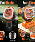 48Hrs Golf Cart Misting Fan 2 In 1 Large Golf Cart And Camping Fan With Cup Holder shown in holder and base modes