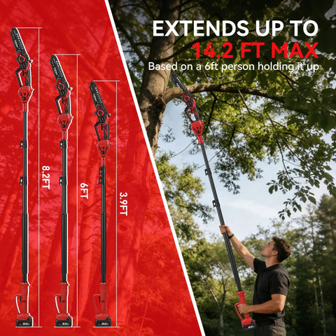 Heavy Duty 4 In 1 Cordless Pole Saw And 8 Inch Electric Chainsaw With Badass Pruning Shears Plus Two Long Lasting Batteries For Tough Outdoor Gardening Tasks, extending up to 14.2 ft.