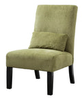 Kick Back Today Spring Green Chenille Armless Accent Chair With Rich Espresso Wood Legs And Snug Kidney Pillow in modern style.