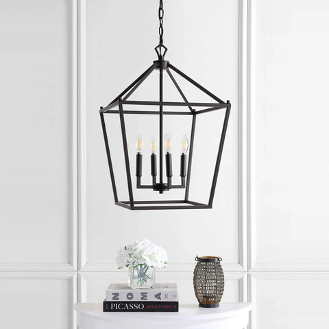 Oil Rubbed Bronze Lantern Pendant Light With 4-Light Pagoda Style Metal Cage Farmhouse Hanging Ceiling Fixture For Kitchen Island LED Bulbs Included Right Now