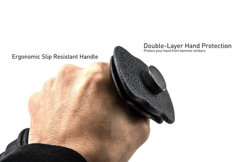 Close-up of a hand gripping the ergonomic slip-resistant handle of the Premium Manual Hammer Impact Driver Set For Brake Caliper Screws Reversible 1/2 Inch Drive Beefy All Steel Construction Lets You Tighten Or Loosen Stubborn Nuts And Bolts With Real Power And Control, showing double-layer hand protection.