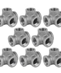 Eight Half Inch Side Outlet Tee Fitting Set For One Half Inch Pipes, Black Malleable Iron Pipe Decor Cast Iron Nipples And Fittings
