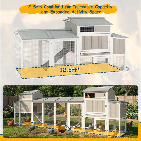Wooden Chicken Coop On Wheels For Easy Backyard Mobility Large Outdoor Hen House, expanded setup, 25ft² area, in garden