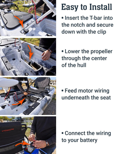 Installation steps for Featherweight Kayak Trolling Motor For Sit On Top Fishing Yaks featuring assembly and wiring.